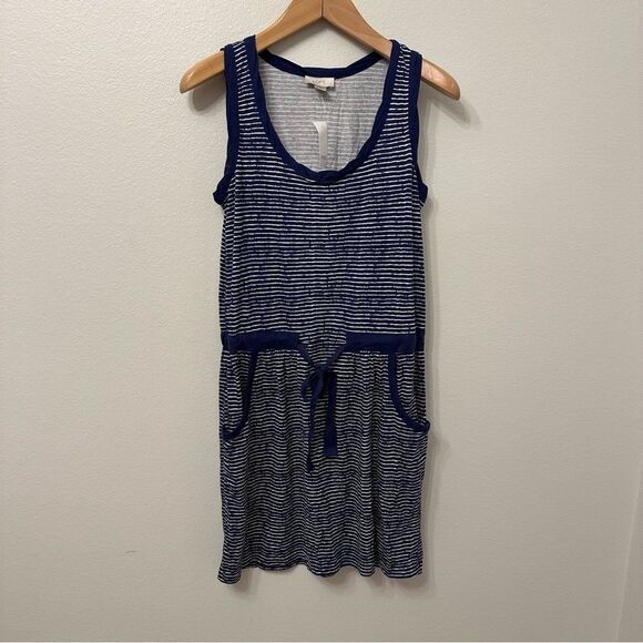 LOFT Navy and White Striped Dress - Picture 1 of 6